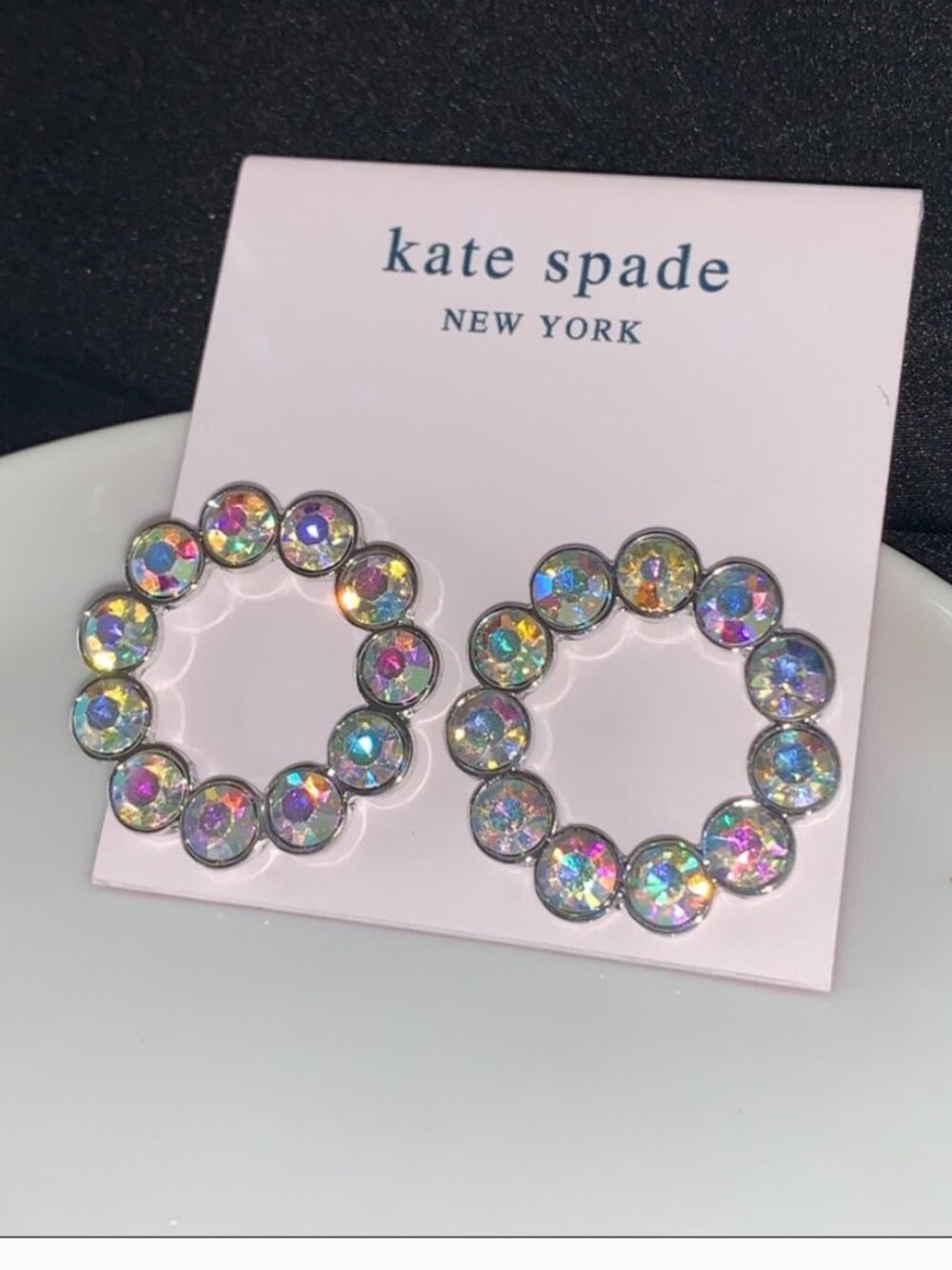 Kate Spade New York Aurora Borealis Crystal irides Hoop Earrings Gunmetal
